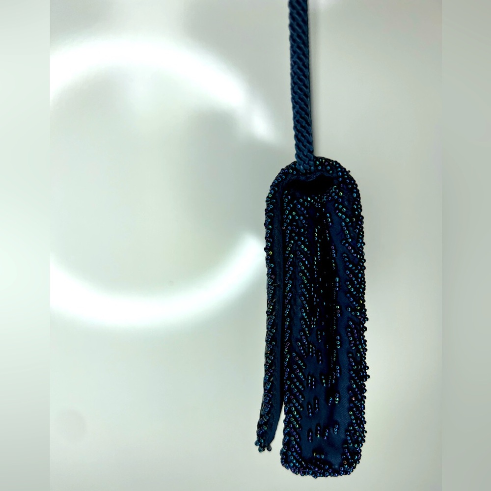 Vintage 1960s Genie Cross Body Beaded Purse Black/Navy Blue/Silver Evening Bag - Picture 13 of 16